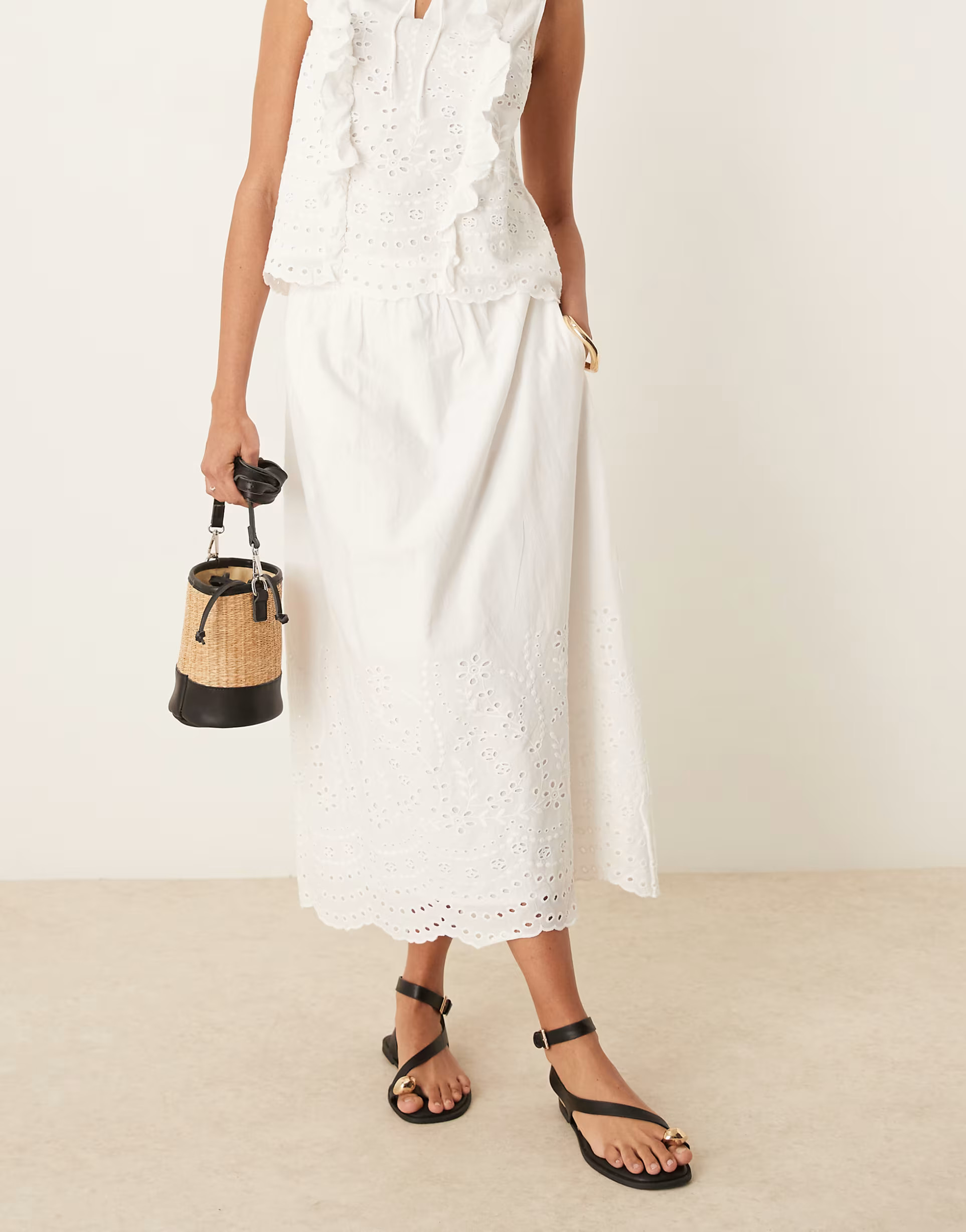 YAS full broderie detail midi skirt co-ord in white | ASOS (Global)