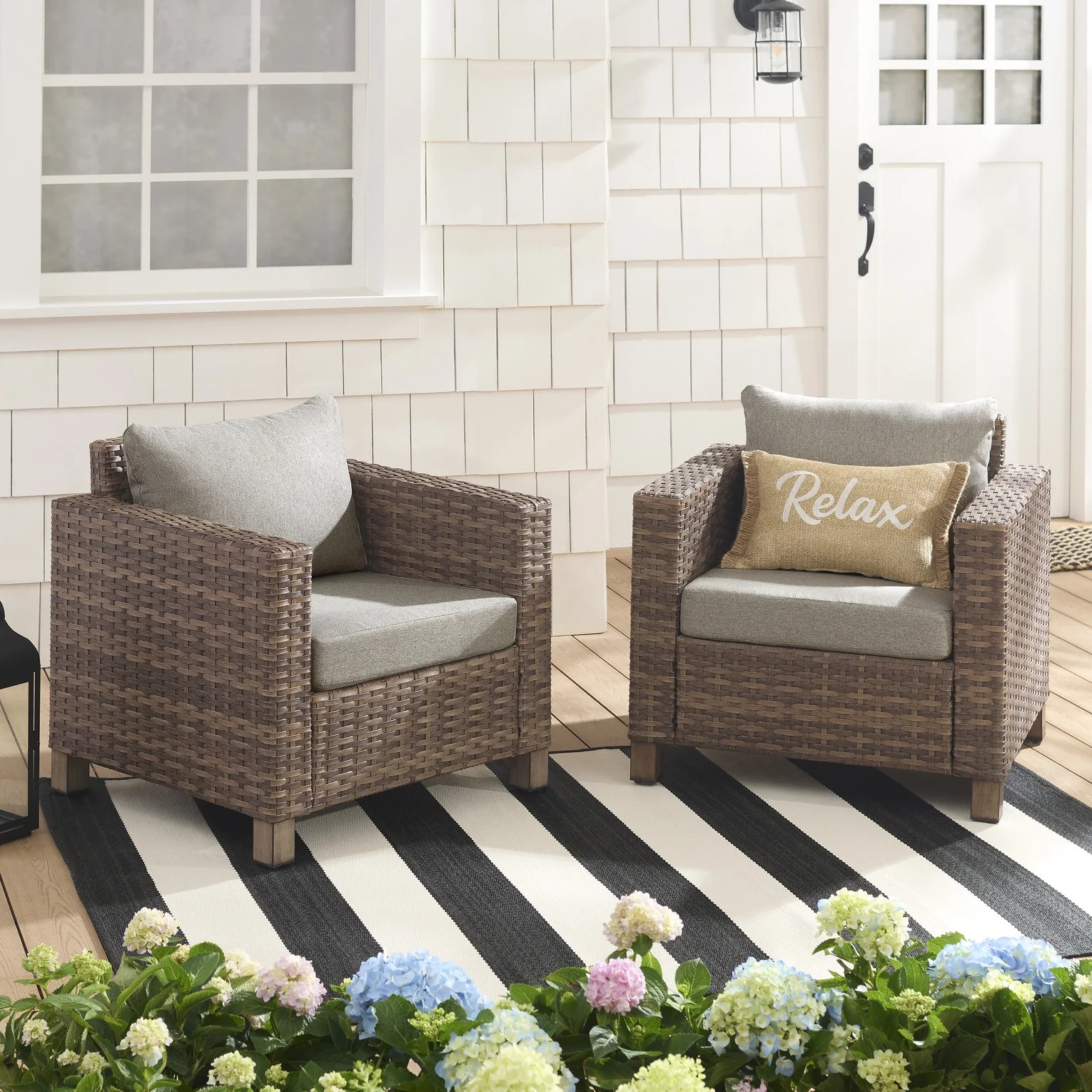 Better Homes & Gardens Brookbury Outdoor 2pk Club Chairs, Brown Wicker, Beige Cushion | Walmart (US)