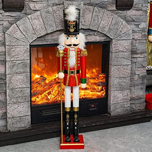 FUNPENY 32 inch Christmas Nutcrackers Decoration Figures,Wooden Soldier in Red Suit with Black ha... | Amazon (US)