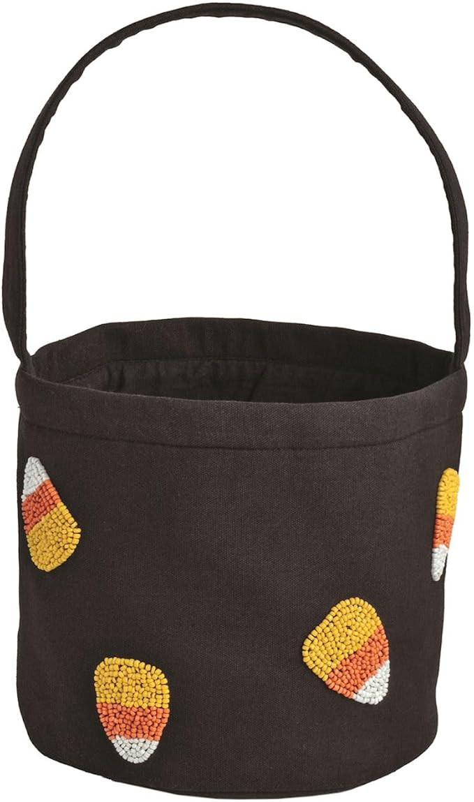 Mud Pie Unisex Kid's Halloween Beaded Treat Bucket, Black, 7 1/2" x 8 1/2" Dia | Amazon (US)