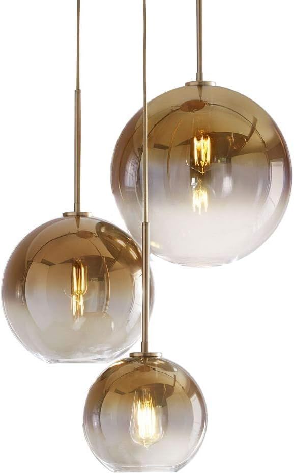 H XD GLOBAL Set 3-Light Globe Gradient Gold Glass Pendant Light,Modern Glass Hanging Light Chanil... | Amazon (US)