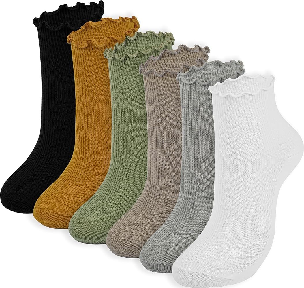 BomKinta Ankle Ruffle Socks Women - Cute Crew Frilly Sock - Low Cut Cotton Socks | Amazon (US)