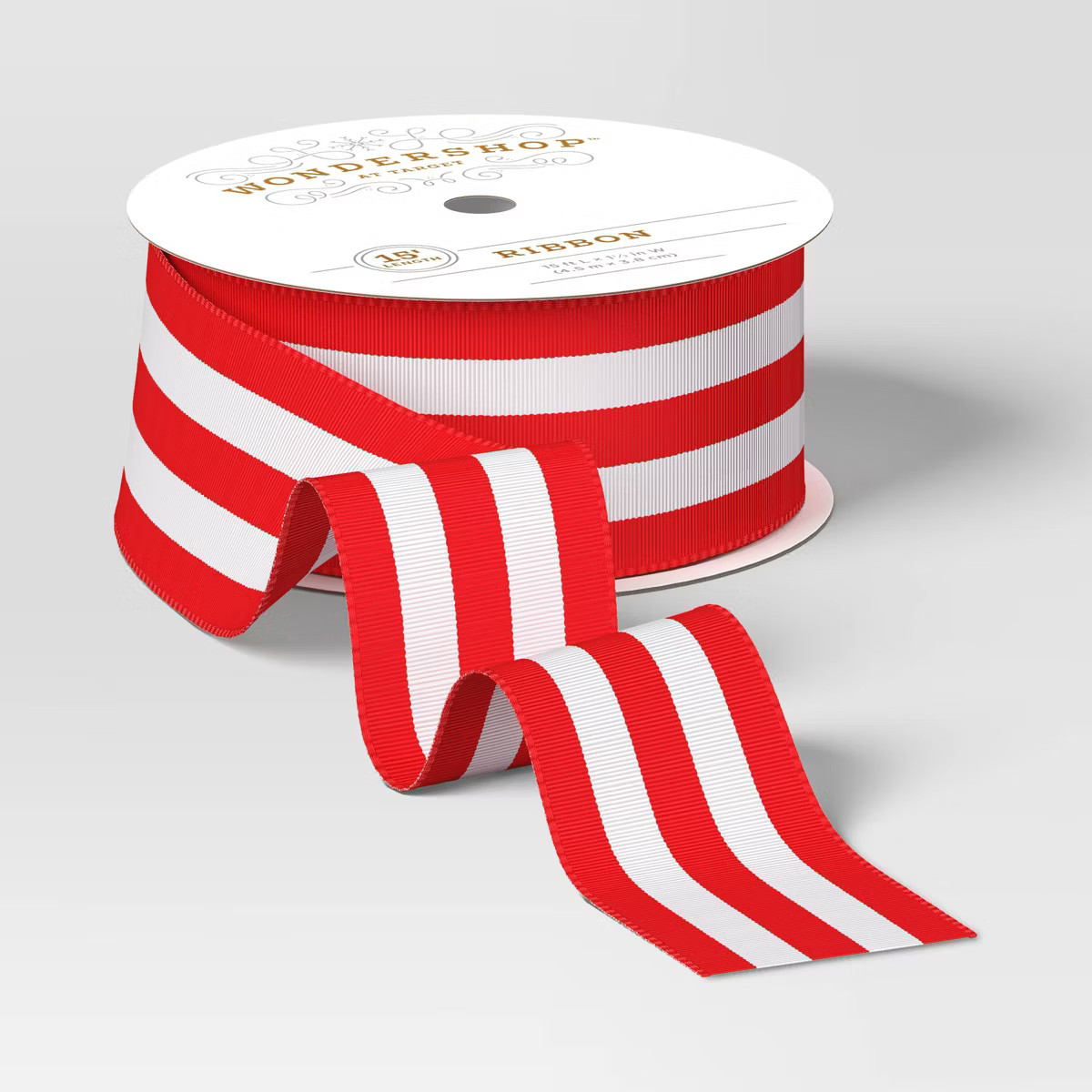 1.5" Striped Fabric Christmas Ribbon 15' Red/White - Wondershop™ | Target