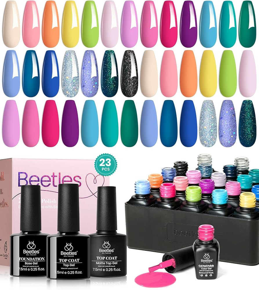 Beetles 23Pcs Gel Nail Polish Set with Base Gel Top Coat Summer Bright Colors, 2024 Summer Gel Po... | Amazon (US)