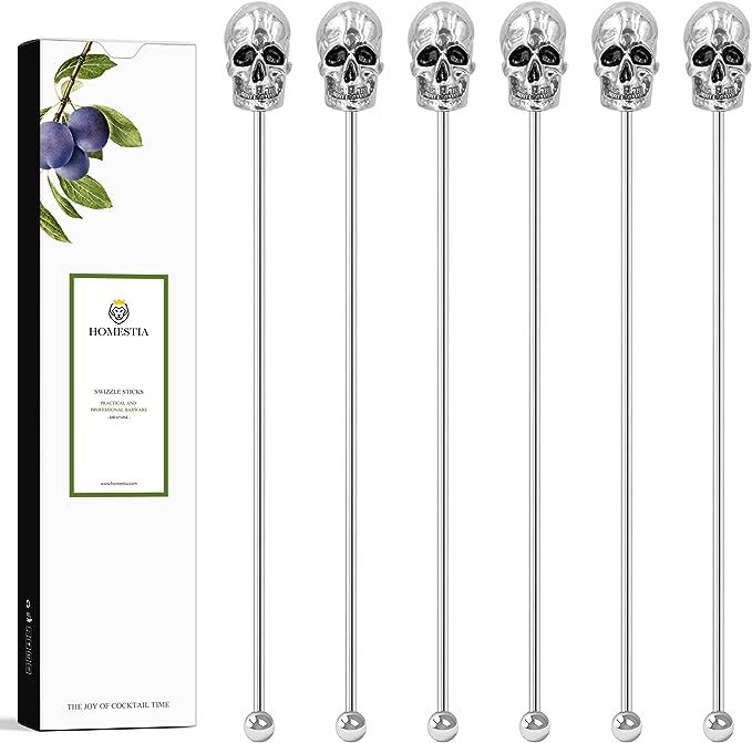 Homestia 6 Pieces Cocktail Stirrers for Drinks Reusable Coffee Stirrers, Gothic Skull Stirring St... | Amazon (US)