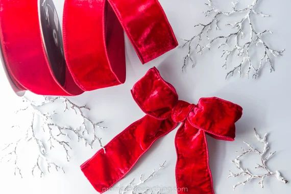 Red Velvet WIRED Ribbon Designer by the Roll for DIY | Etsy | Etsy (US)