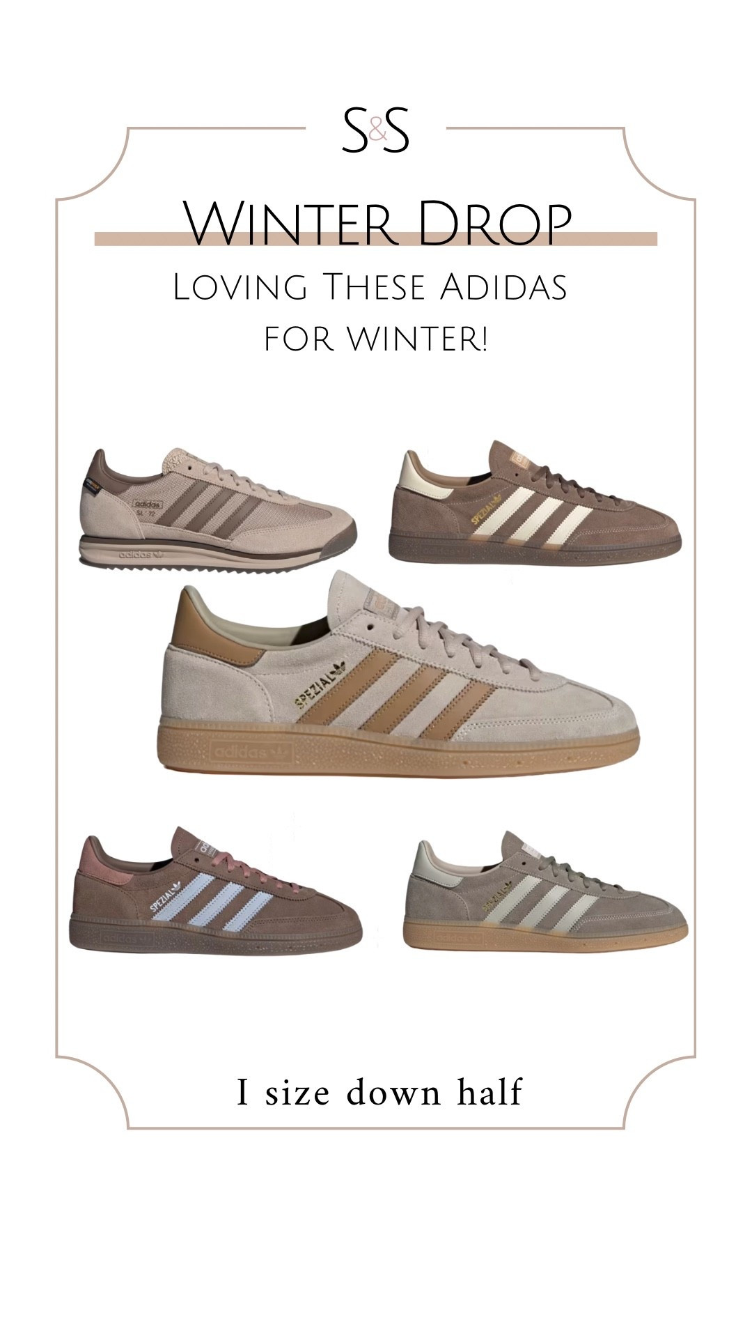 New Adidas drop! These are so good, I’m shaking!

Adidas sneakers, winter sneakers, neutral sneakers, women’s winter outfits, casual winter style, Adidas spezial, Adidas SL72, winter fashion finds, everyday sneakers, neutral outfit ideas

#LTKOver40 #LTKHoliday #LTKActive
