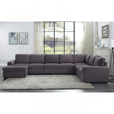Tifton 146.5" Modular Sectional Sofa With Reversible Chaise In Dark Gray Linen | Wayfair North America
