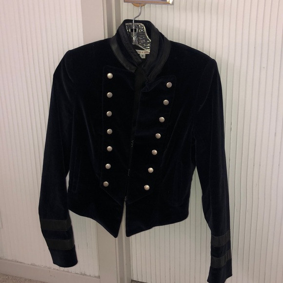 Alice & Olivia Navy Velvet jacket w leather detail | Poshmark