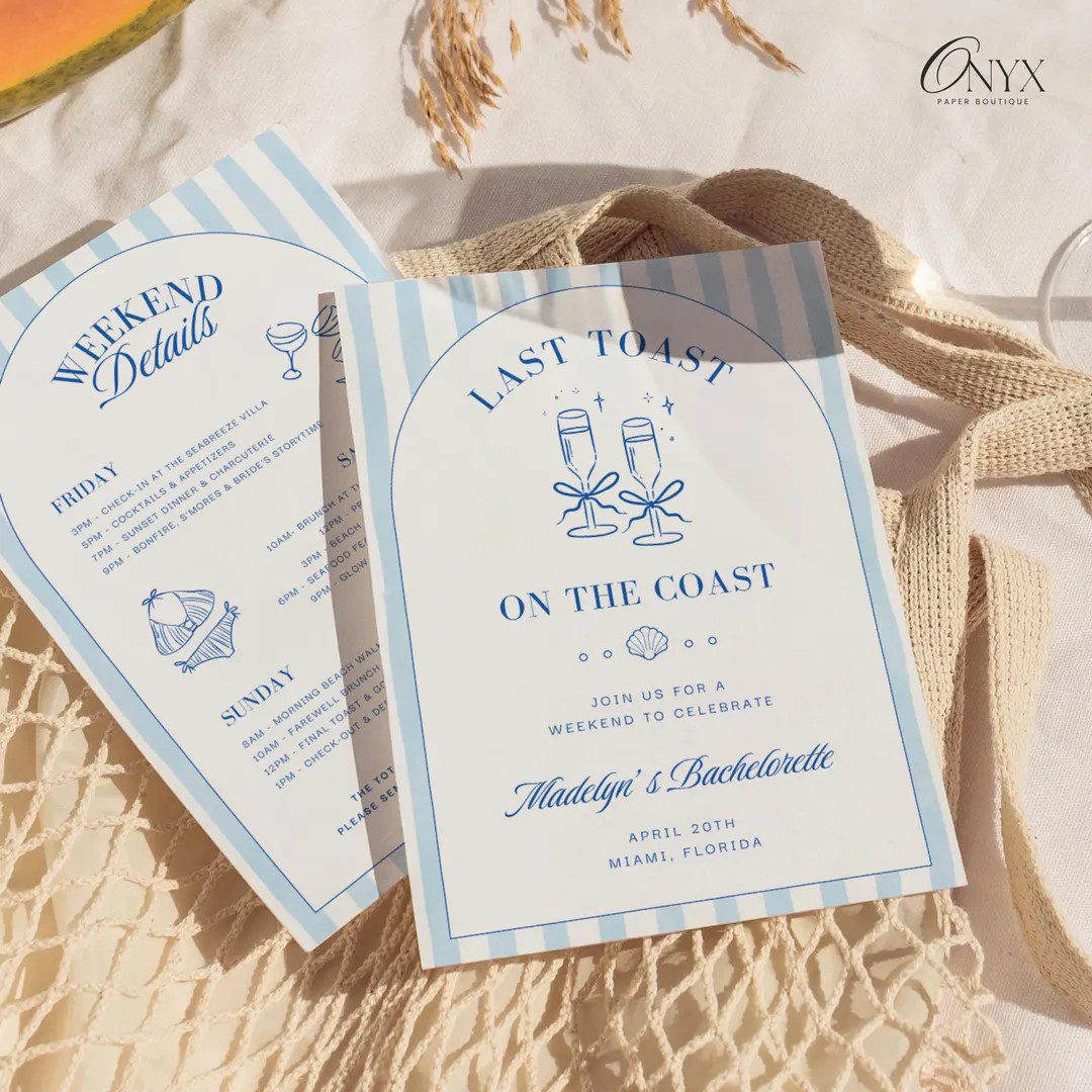 Last Toast on the Coast Bachelorette Party Invitation and Itinerary Template Coastal Beach Bachel... | Etsy (Global)