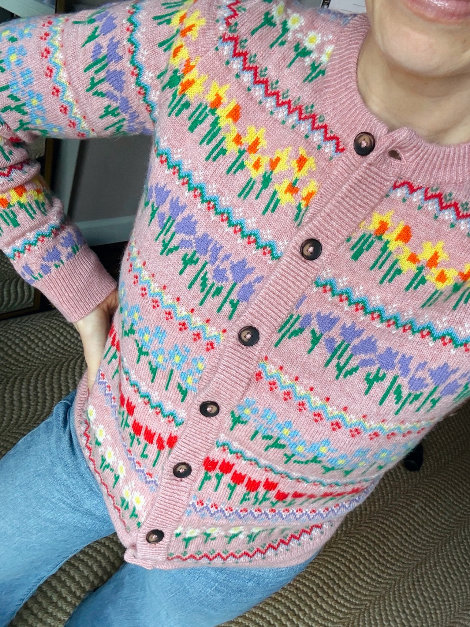 Size XS in this pink floral cardigan sweater. Such a cute and happy vacation outfit idea for the winter and spring. 

#LTKStyleTip #LTKSeasonal