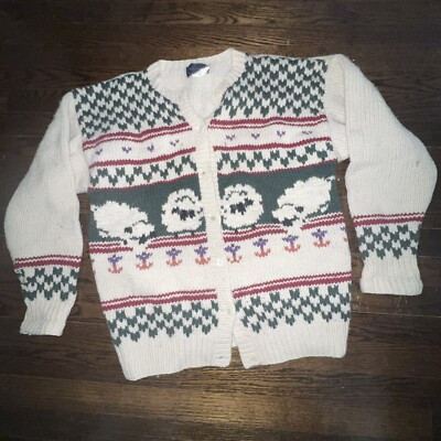 Vtg  Woolrich woman  Cardigan Sweater fair isle L 100% Wool Sheep Nordic Pattern | eBay US