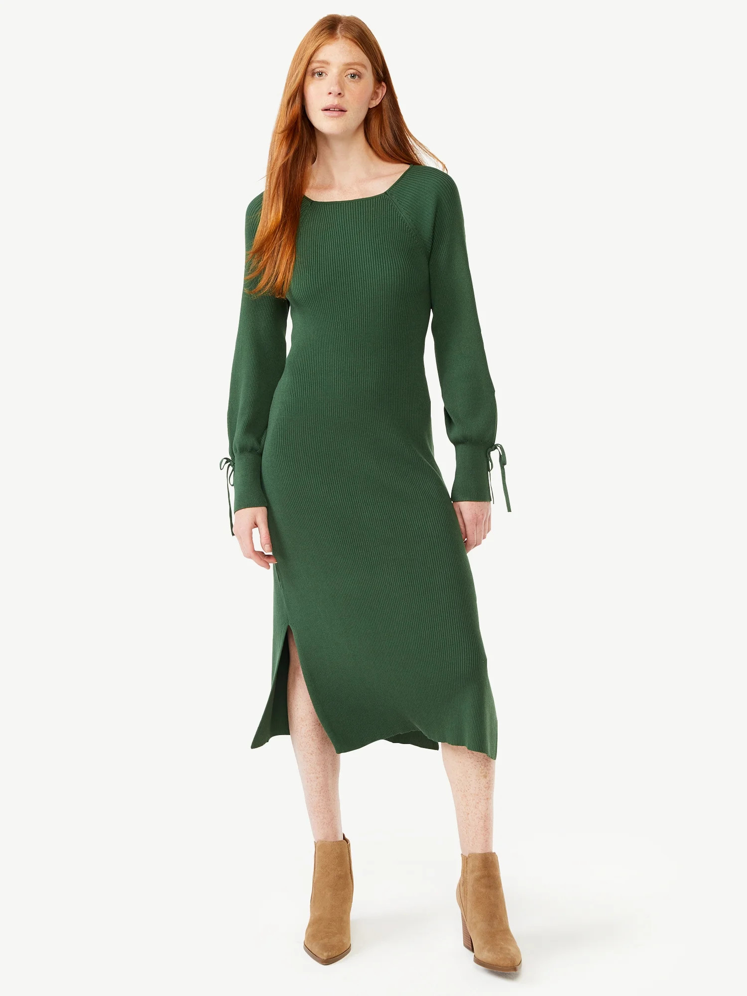 Free Assembly Women's Tie Back Sweater Midi Dress with Blouson Sleeves - Walmart.com | Walmart (US)