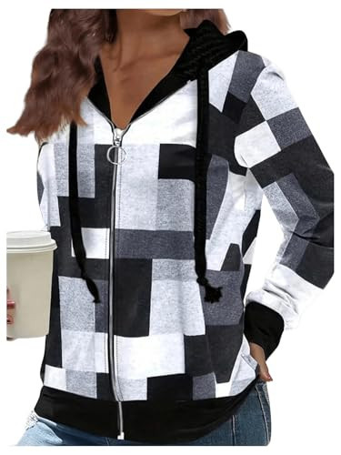 SweatyRocks Women's Plus Size Zip Up Hoodies Geometric Print Drawstring Collar Hooded Sweatshirt Multicolor 4XL | Amazon (US)
