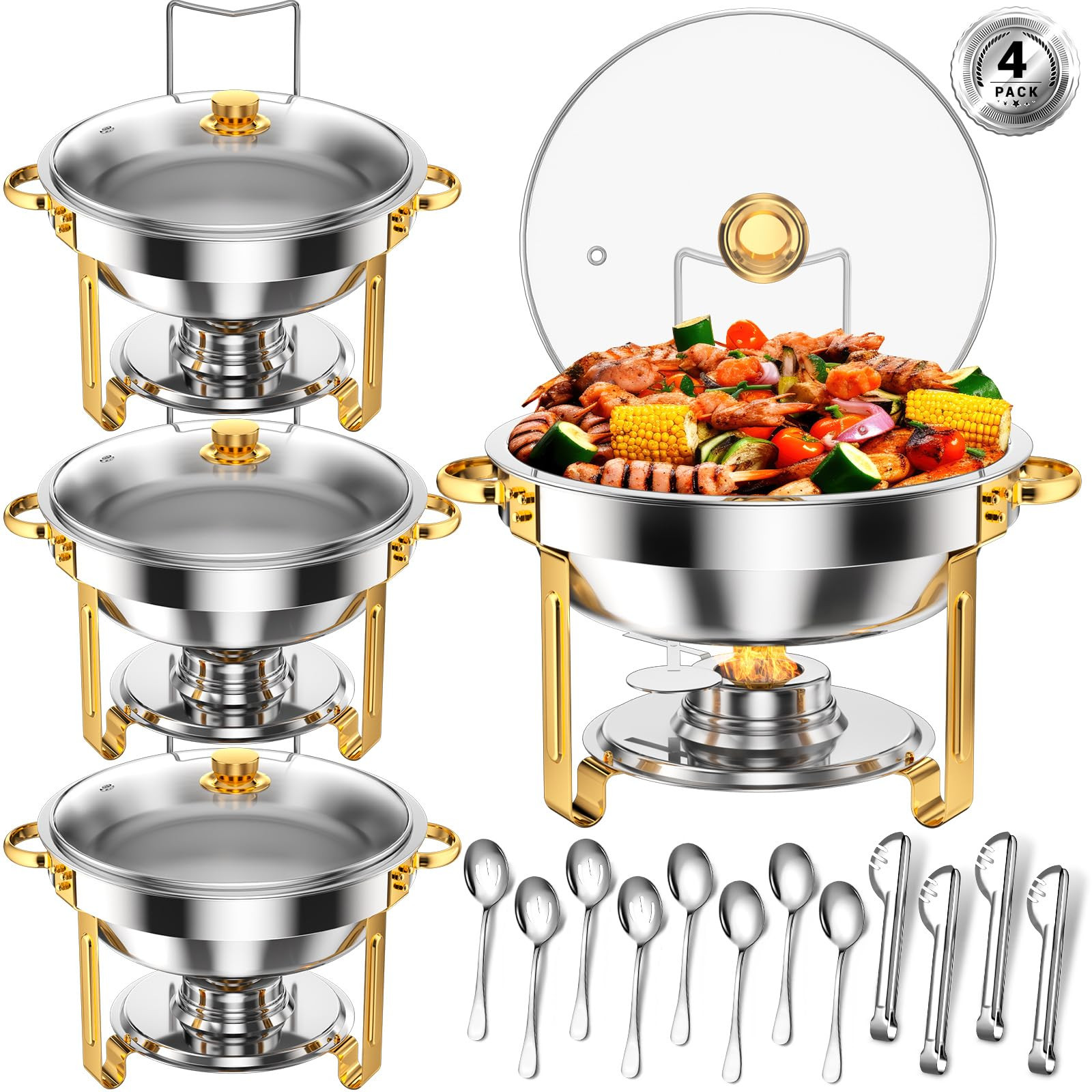 Round Chafing Dishes for Buffet 5 Qt,High Grade Chafing Dish Buffet Set with Glass Lid & Lid Hold... | Amazon (US)