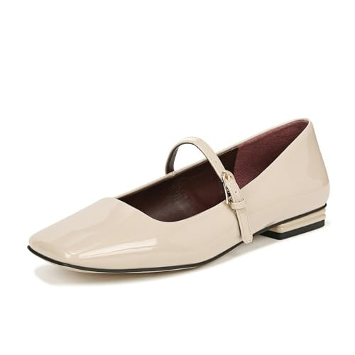 DOEYG Mary Jane Flats Shoes for Women Square Toe Ballet Flats Shoes Dressy Comfortable Casual Office Buckle Strap Mary Janes Beige Size 7 | Amazon (US)
