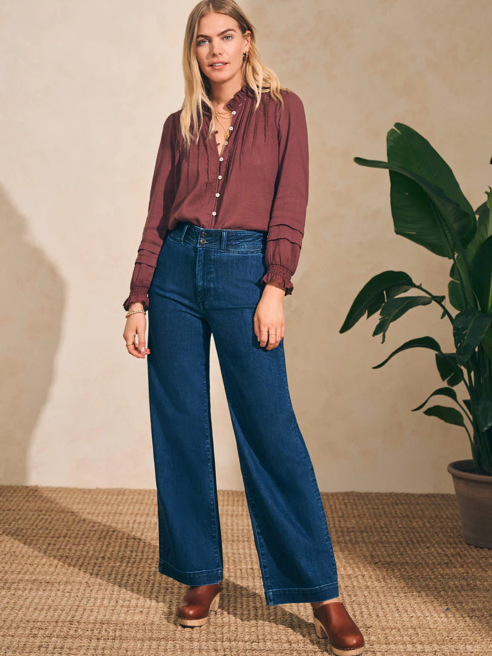 Organic Cotton Wide Leg Denim Pant | Faherty