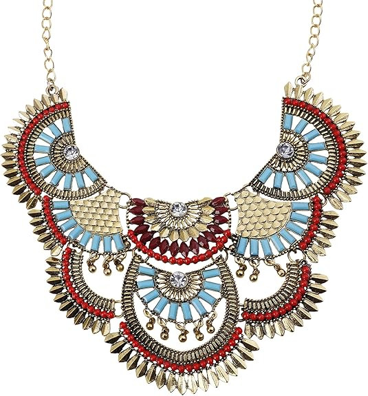 Paxuan Womens Antique Silver/Gold Alloy Vintage Colorful Boho Bohemia Turquoise Necklace Ethnic T... | Amazon (US)