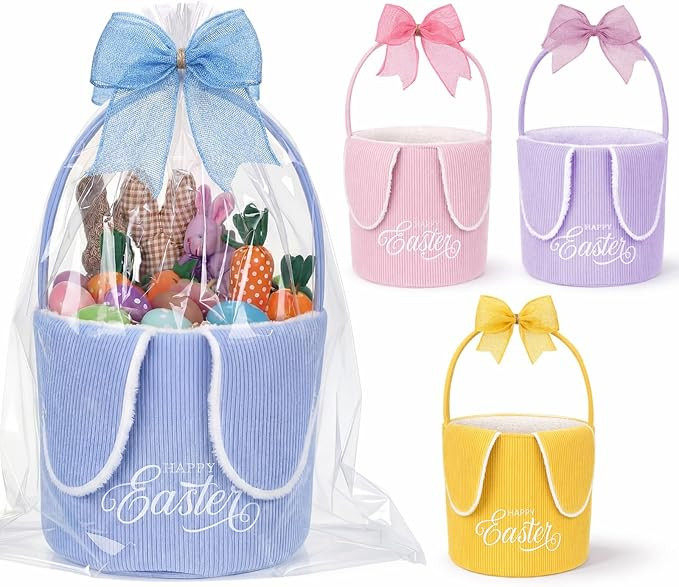 Hushee 4 Pack Easter Bunny Basket Easter Egg Hunt Rabbit Basket with Handle Bow for Candy Gift St... | Amazon (US)