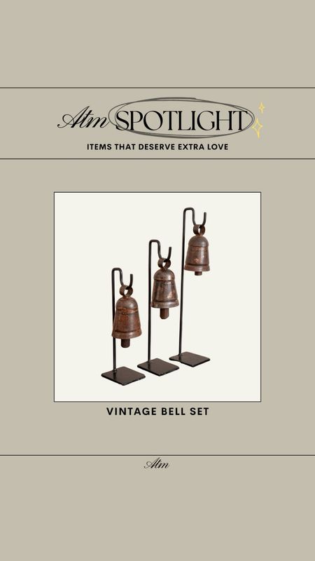 ATM Spotlight - Vintage Bell Set // perfect for shelf styling!

vintage bells, vintage look home decor, antique look home decor, vintage rug shop, shelf styling, atm spotlight, product spotlight 

#LTKHome #LTKStyleTip