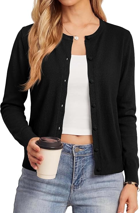 BTFBM Cardigan Sweaters for Women Lightweight Sweater | Long Sleeve Crew Neck Button Down,Knit Sh... | Amazon (US)