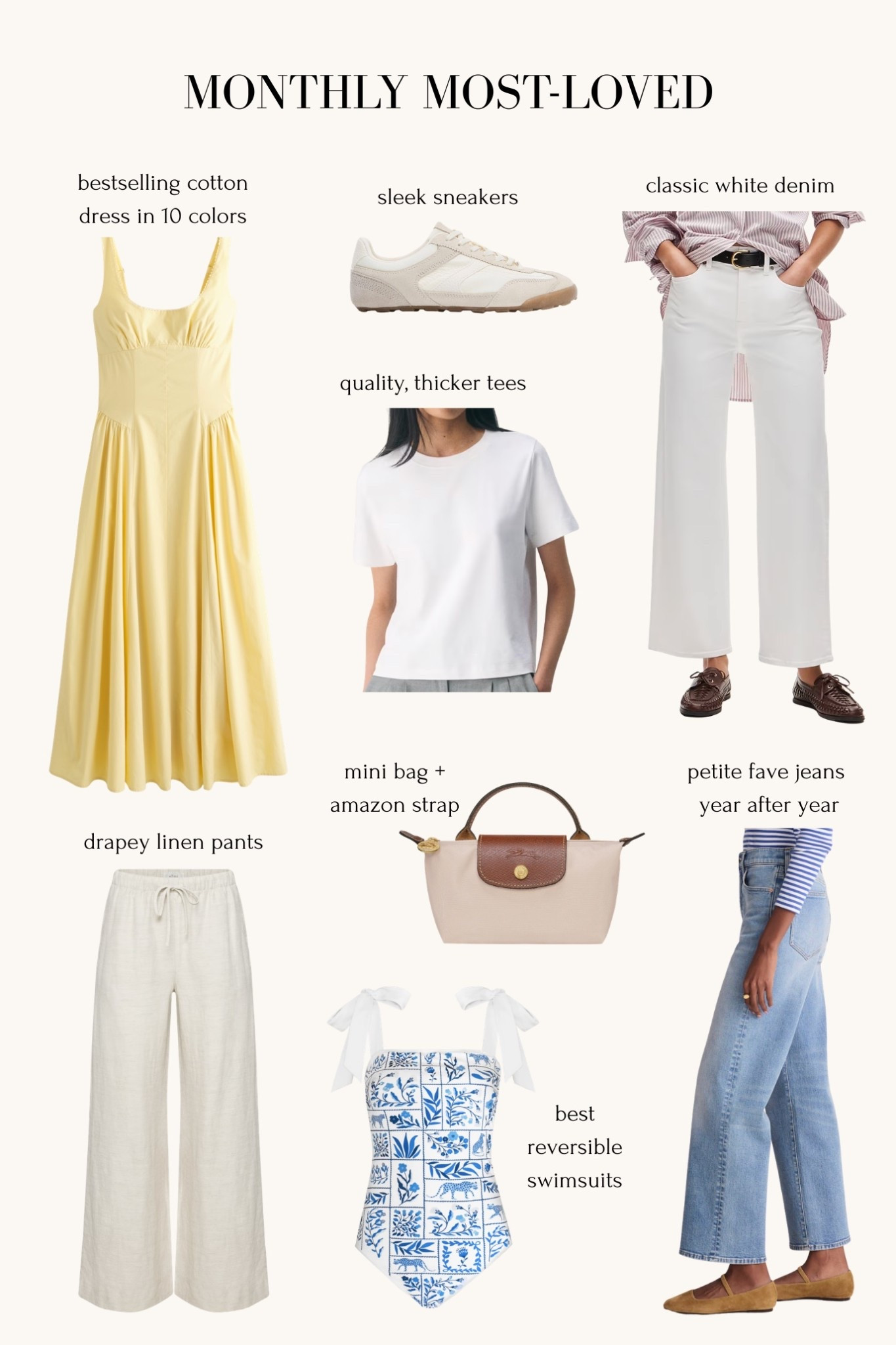 Sizing below! Most loved items.

• Abercrombie Bra-Free Midi Dress size XXS petite

• Zara sneakers run a little roomy so size down if you're a half size. Also linking a runner up bestseller year after year the Adidas which runs big.

• Aritzia luxe weight white tee you can size up 1 to account for a little shrinking since it is cotton

• Jcrew slim wide jeans 24 petite, TTS, waist slightly roomy

• Madewell Perfect Vintage Wide-Leg Crop Jean 24 short, TTS

• Aritzia linen blend lodge pants xxs Short (the length shrinks 1-2” in washer and low heat dryer)

• Jessiza Zhao reversible swimsuits XS, a little big on me but is TTS (I’m usually XXS in most brands) 

• Longchamp mini bag with Amazon detachable strap kit

Spring favorites, petite friendly jeans, spring summer maxi dress 

 

#LTKPetite #LTKSwim #LTKSeasonal