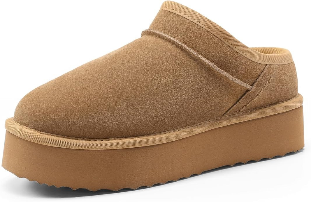 DREAM PAIRS Women's Slippers Platform Genuine Suede Slip-On Memory Foam Cozy Fluffy Warm Comfy Fu... | Amazon (US)