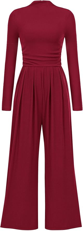 PRETTYGARDEN Women's Jumpsuit Dressy Casual Fall Fashion One Piece Outfits Long Sleeve Mock Neck ... | Amazon (US)