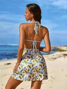 Swim Vcay 2025 Summer Vacation Style Floral Print Spaghetti Strap Dress, Sexy Backless Beach Dres... | SHEIN