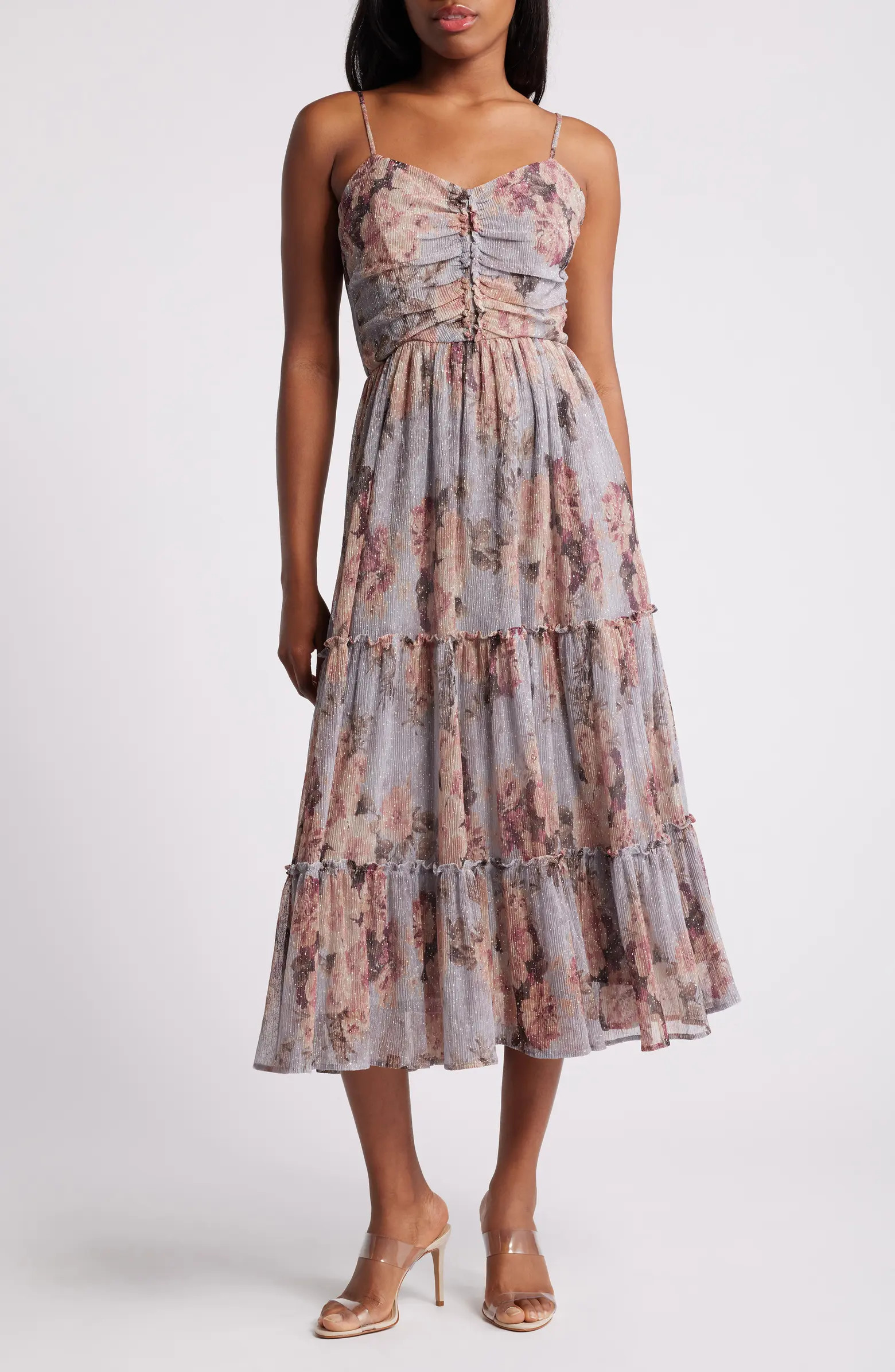 Metallic Floral Print A-Line Dress | Nordstrom