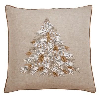 Saro Lifestyle Poly Filled Beaded Christmas Tree Throw Pillow, Gold, 18" x 18" | Target
