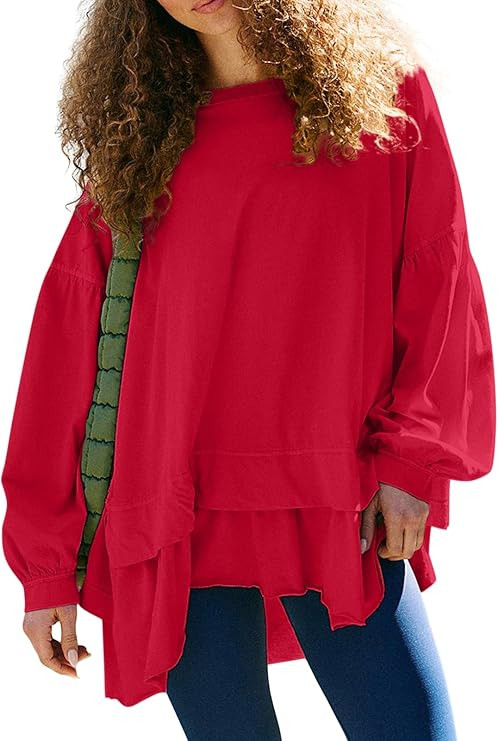 Womens Long Sleeve Oversized Tshirts Flowy Peplum Top Loose Fit Tunics Tops to Wear With Leggings... | Amazon (US)