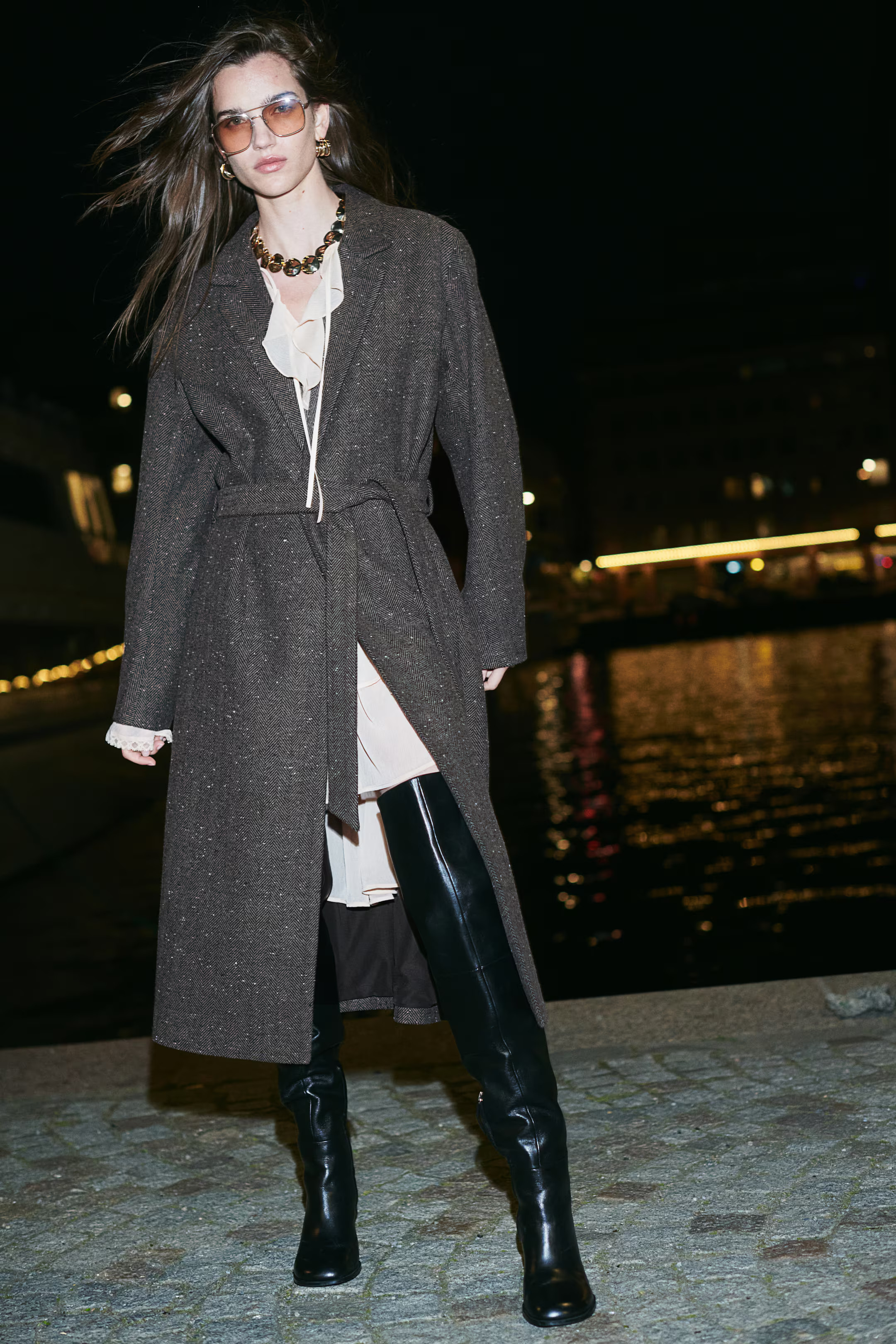Brushed-Finish Tie-Belt Coat | H&M (US + CA)