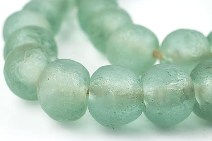 The Bead Chest African Recycled Glass Beads – Handmade in Ghana – Green Aqua 18mm Strand for ... | Amazon (US)