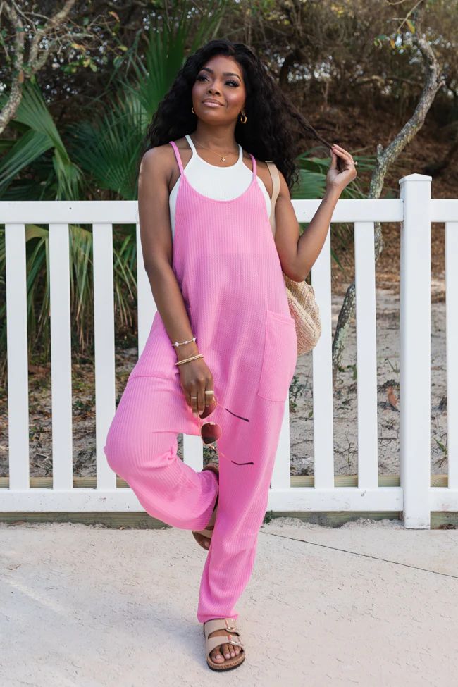Day In The Life Pink Waffle Knit Jumpsuit SALE | Pink Lily