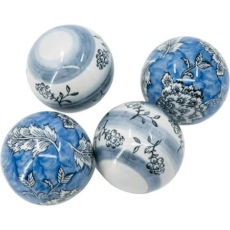 A&B Home Blue and White Decorative Orb 4 Ceramic Sphere Ball Set of 4 | Walmart (US)