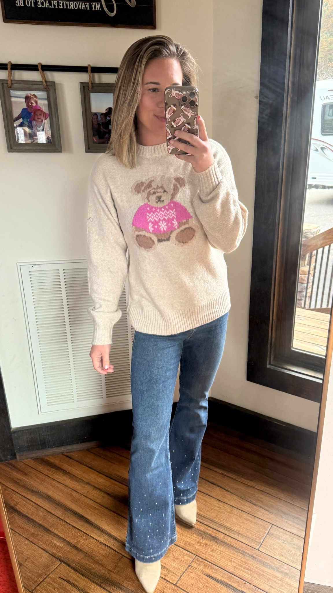 Obsessed with this teddy bear sweater! And rhinestone jeans! 😍😍😍

Petite style, mom style, winter outfit, winter style, casual winter style 

#LTKootd #LTKPetite #LTKHoliday