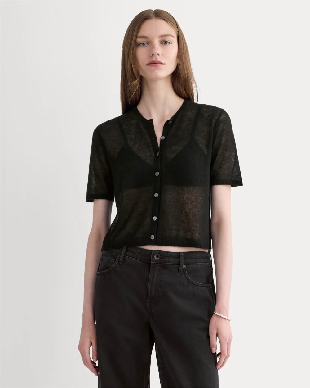 Women's Air Alpaca� Short-Sleeve Cardigan by Everlane in Black, Size S | Everlane