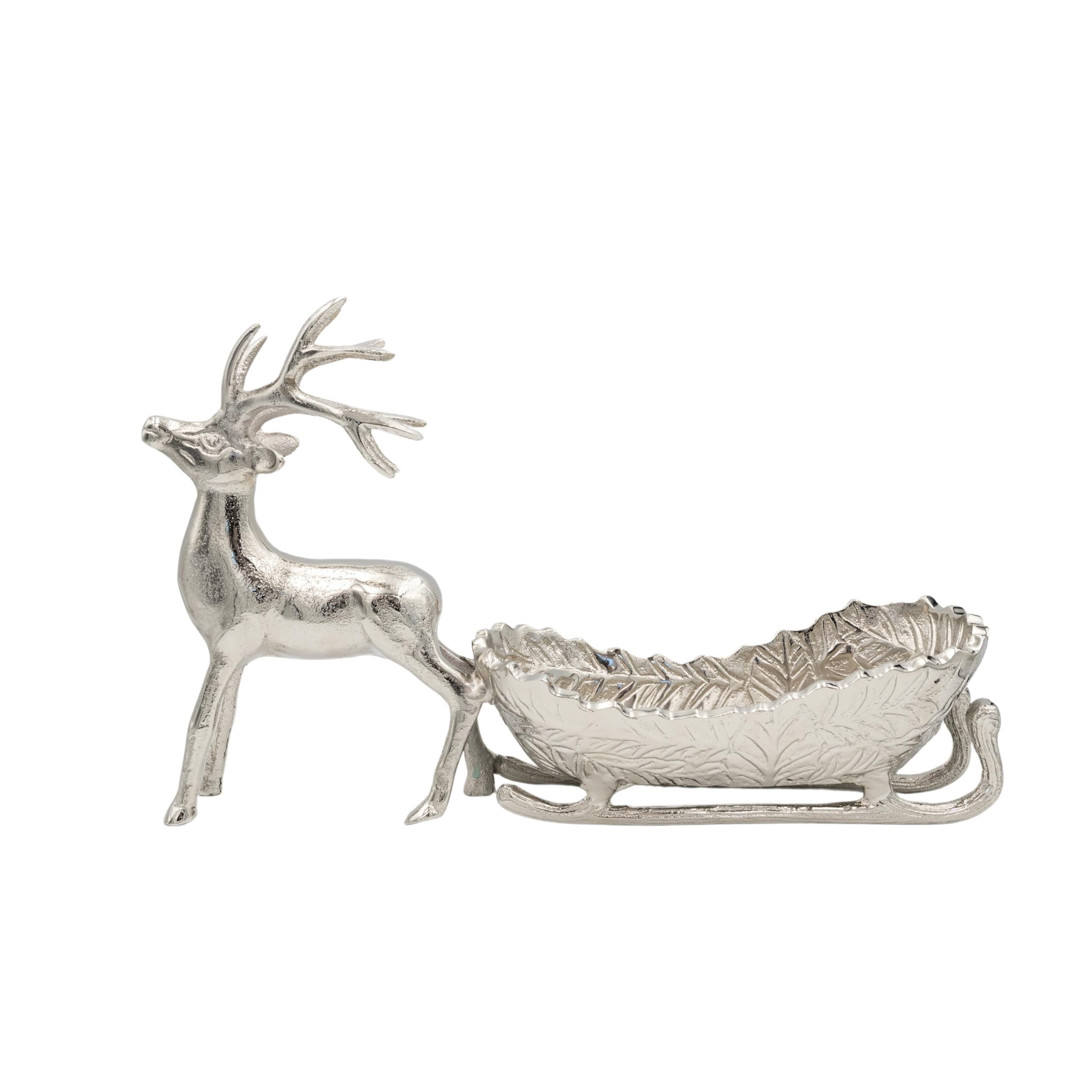 Creative Co-Op Cast Aluminum Reindeer with Sleigh Shaped Dish, Silver Finish | Amazon (US)