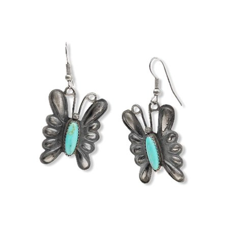 Genuine Sleeping Beauty Turquoise Butterfly Earrings Oxidized Sterling Silver Authentic Indigenous N | Walmart (US)