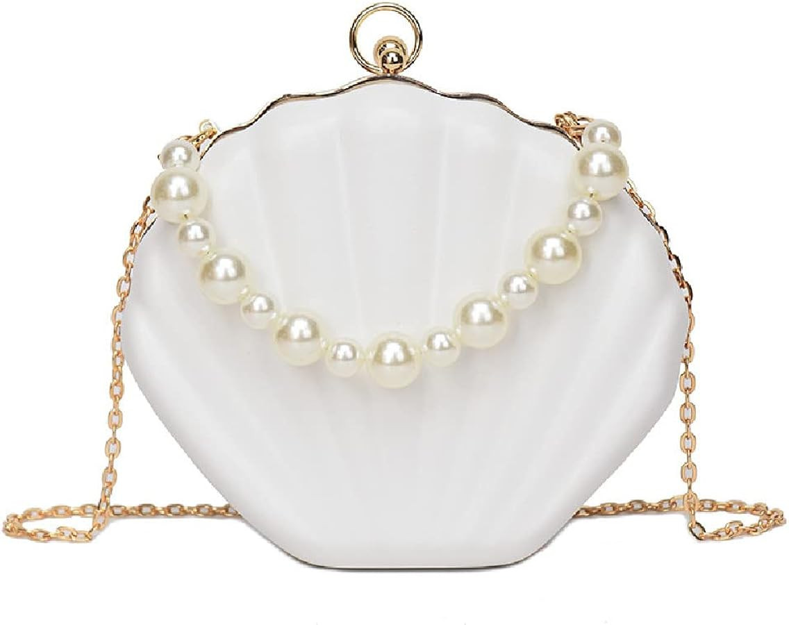 Lovely Shell Handbag Purse Beaded Evening Bag Chain Cross-body Clutch Purse | Amazon (US)