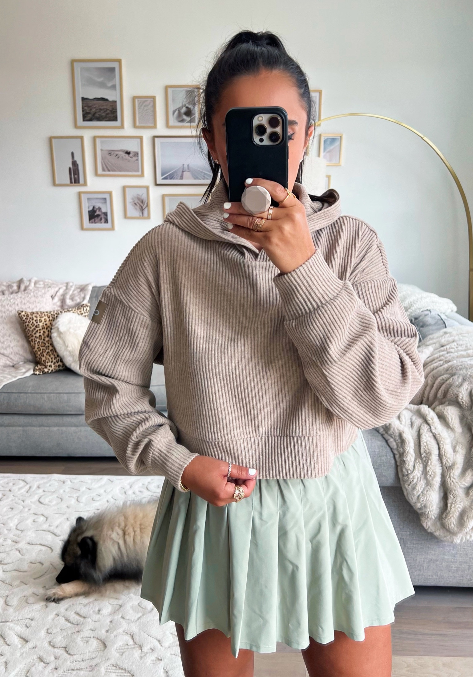 Alo yoga varsity tennis skirt wearing size medium. Alo hoodie wearing size small