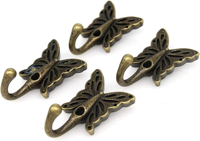 LXZ 4 PCs Vintage Antique Brass Butterfly Shaped Wall Hooks Wall Mounted Hanger for Coat Cloths H... | Amazon (CA)