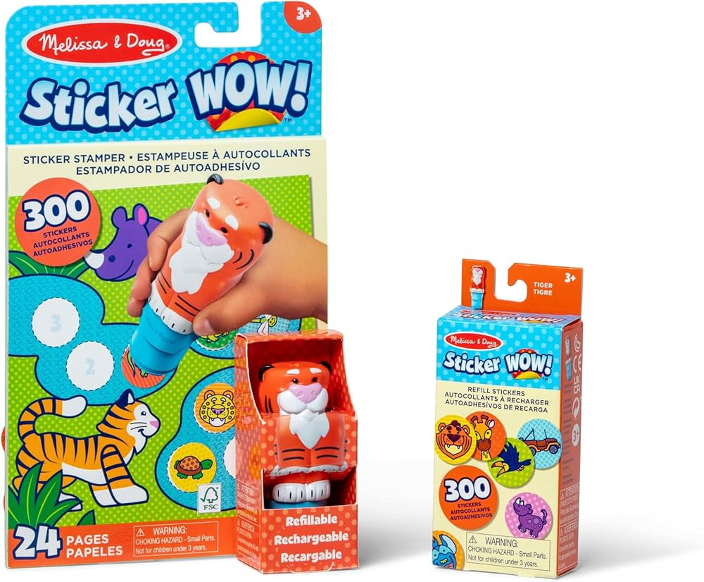 Melissa & Doug Sticker Wow!™ Tiger Bundle: Sticker Stamper, 24-Page Activity Pad, 600 Total Sti... | Amazon (US)