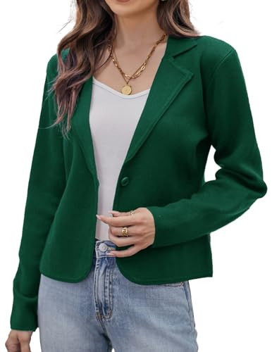 GRACE KARIN Women Green Knit Blazer Short Long Sleeve Cropped Sweater Blazers Casual Button Suit Jacket Green S | Amazon (US)