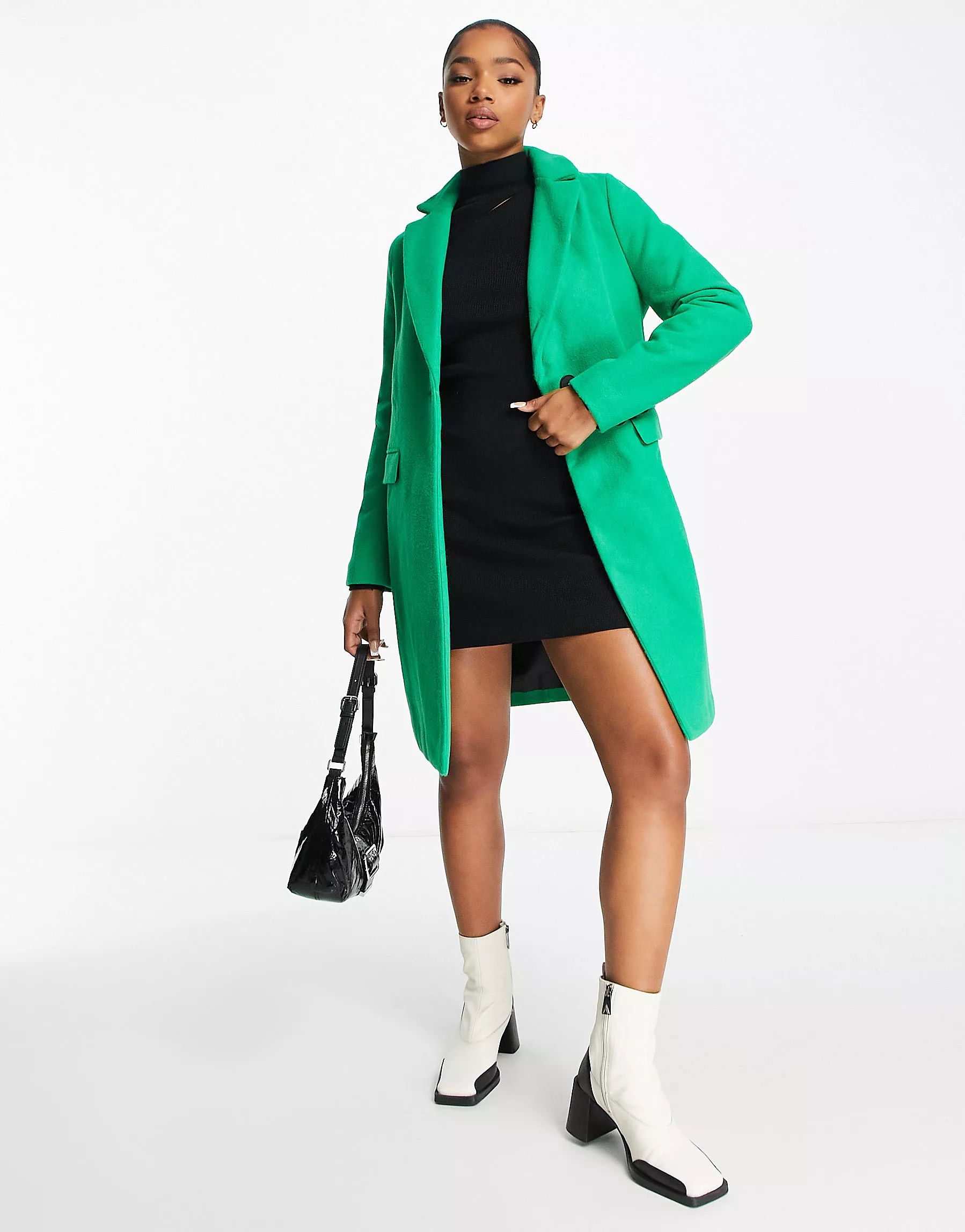 New Look formal lined button front coat in bright green | ASOS (Global)