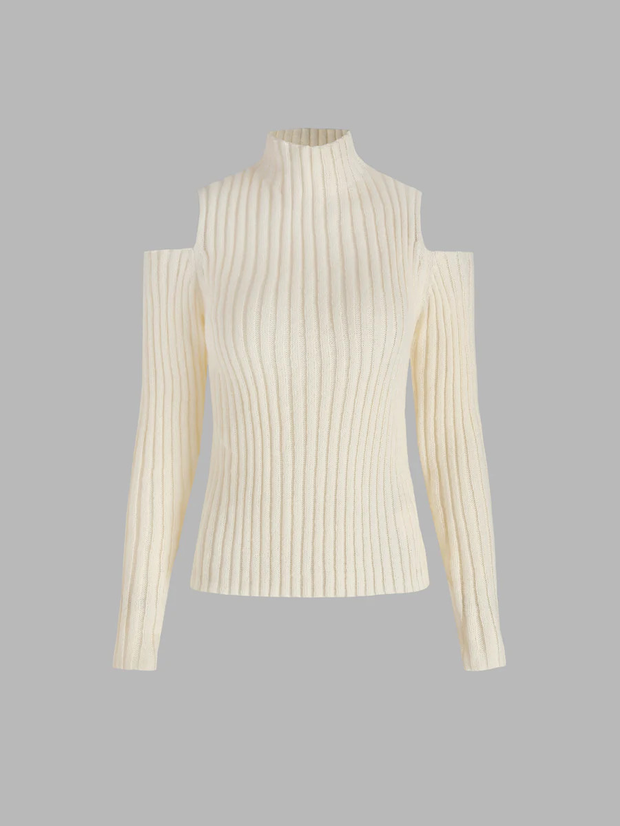 Beige Cut Out Turtleneck Sweater | Cider
