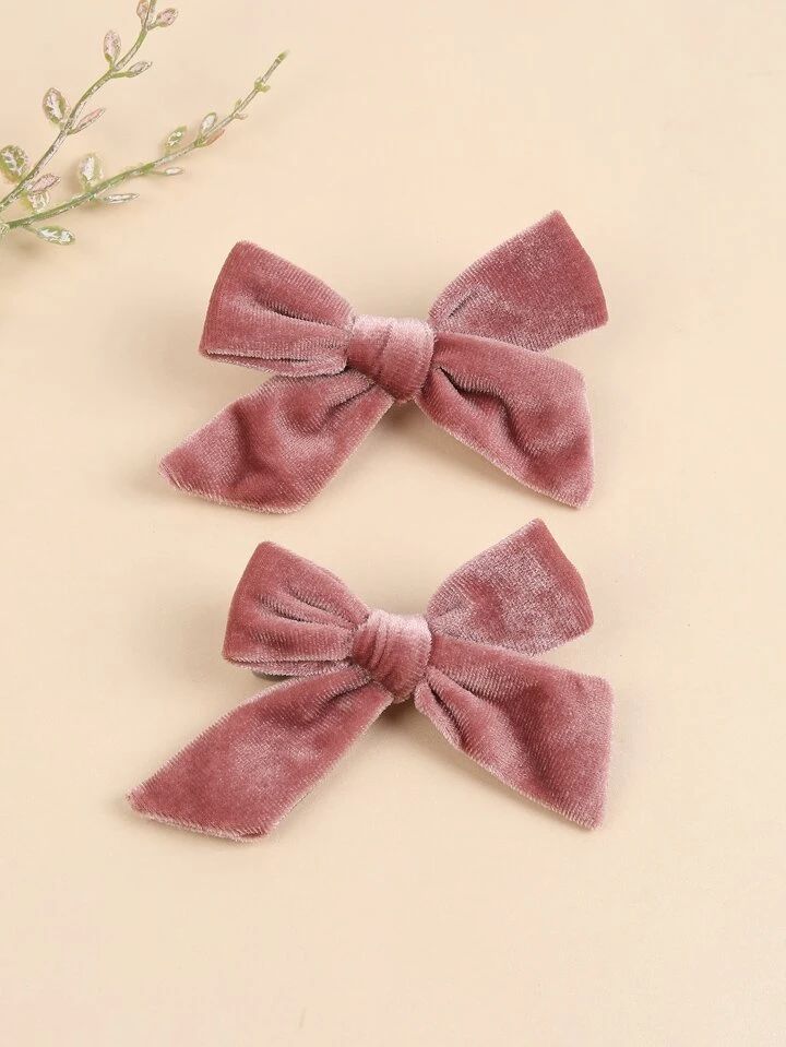2pcs/pack Coral Velvet Bow Hair Clips With Hand-tied Knot | SHEIN