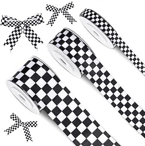 3 Rolls Black Grosgrain Ribbon White Checkered Printed Ribbon Racing Car Theme Printed Checkered ... | Amazon (US)