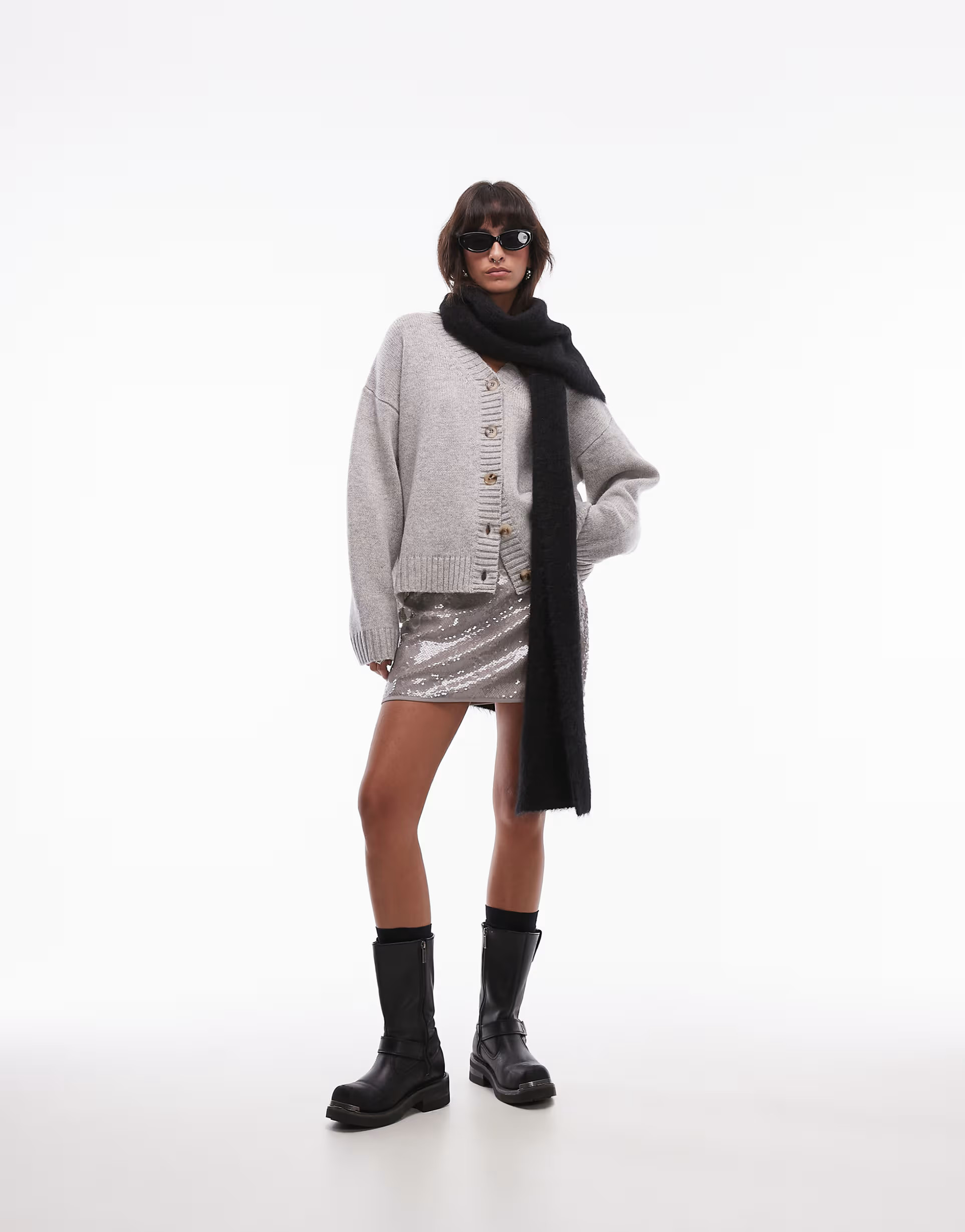 Topshop knitted premium 100% lambswool v-neck relaxed cardi in light grey | ASOS (Global)